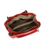 Rood Leren-Handtas-Woven- Rode dames-handtassen geweven motief-kettinghengsel-trendy-musthave-fashion-tassen-kopen-leer-leder-shoppers handtassen schoudertassen open