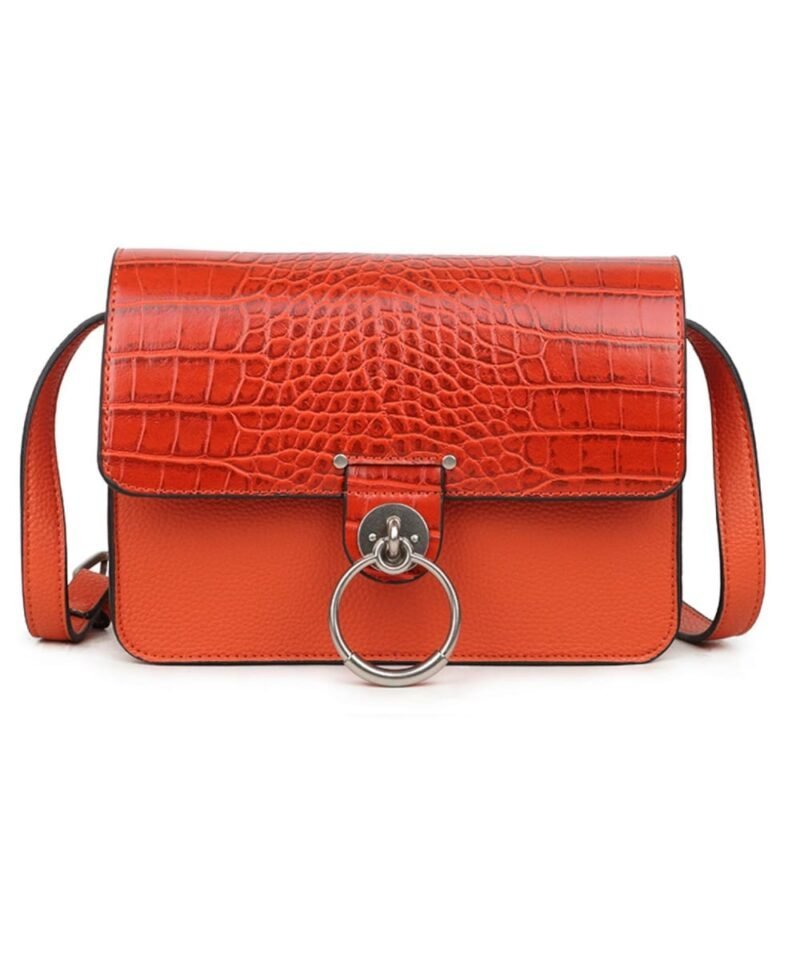 Schoudertas Billy Ring-oranje-orange-kunstlederen-croco-tassen-goud-beslag-ring-slot-trends-luxe