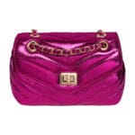 Schoudertas Metallic Lines fuchsia pink roze schoudertassen glanzende coating trendy yehwang tassen itags look a like kopen bestellen