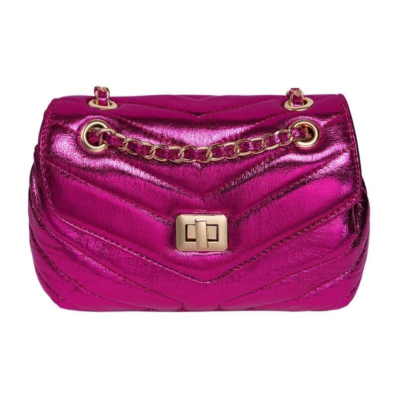 Schoudertas Metallic Lines fuchsia pink roze schoudertassen glanzende coating trendy yehwang tassen itags look a like kopen bestellen