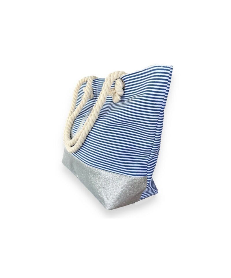 Strandtas-Anker & strepen blauw-wit-gestreepte-strandtassen-zilver-anker-print-strandtassen-beachbags-tassen-kopen zij