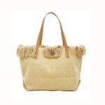Strandtas Summer Vibes apricot taupe leer hengsel standtassen fringe tekst leuke trendy tassen kopen bestellen achter