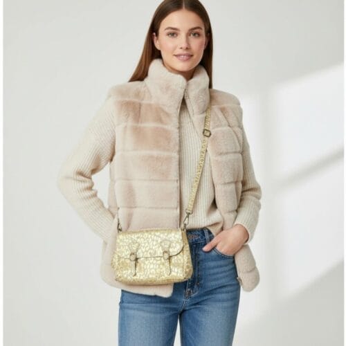 Suede Crossbodytas Metallic Panter taupe suede schoudertassen dierenprint zachte trendy dames tassen kopen bestellen model