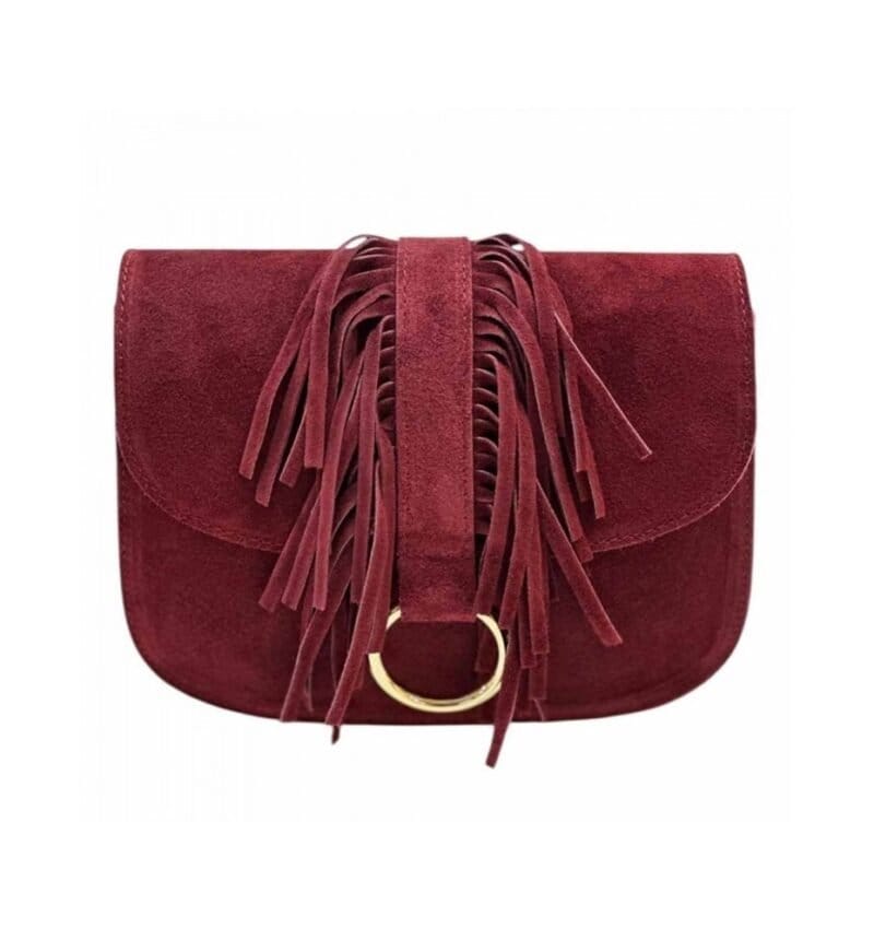 Suede Halve Maan Fringe bordeaux stevige suede schoudertassen crossbodytassen franjes kopen bestellen(1)
