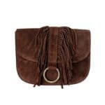 Suede Halve Maan Fringe bruin bruine stevige suede schoudertassen crossbodytassen franjes kopen bestellen