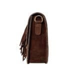 Suede Halve Maan Fringe bruin bruine stevige suede schoudertassen crossbodytassen franjes kopen bestellen zijkant