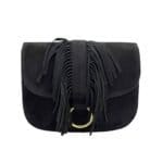 Suede Halve Maan Fringe zwart zwarte stevige suede schoudertassen crossbodytassen franjes kopen bestellen