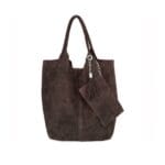 Suede Handtas Arianna donker bruin bruine suede leer handtassen shoppers exra etui fashion bags kopen bestellen1