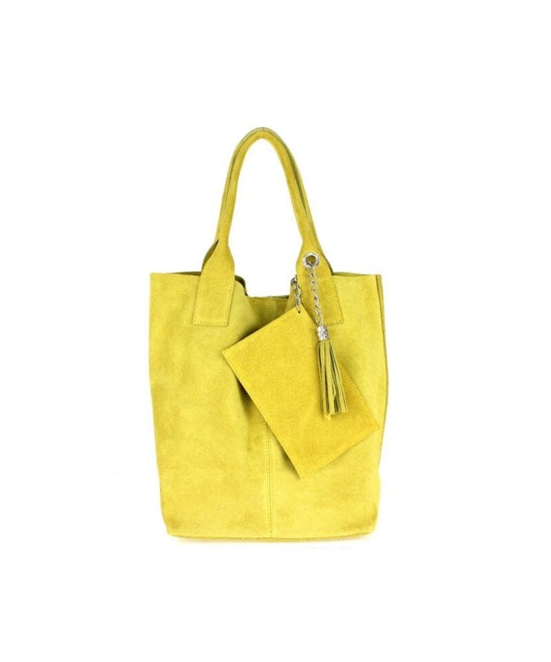 Suede Handtas Arianna geel gele suede leer handtassen shoppers exra etui fashion bags kopen bestellen