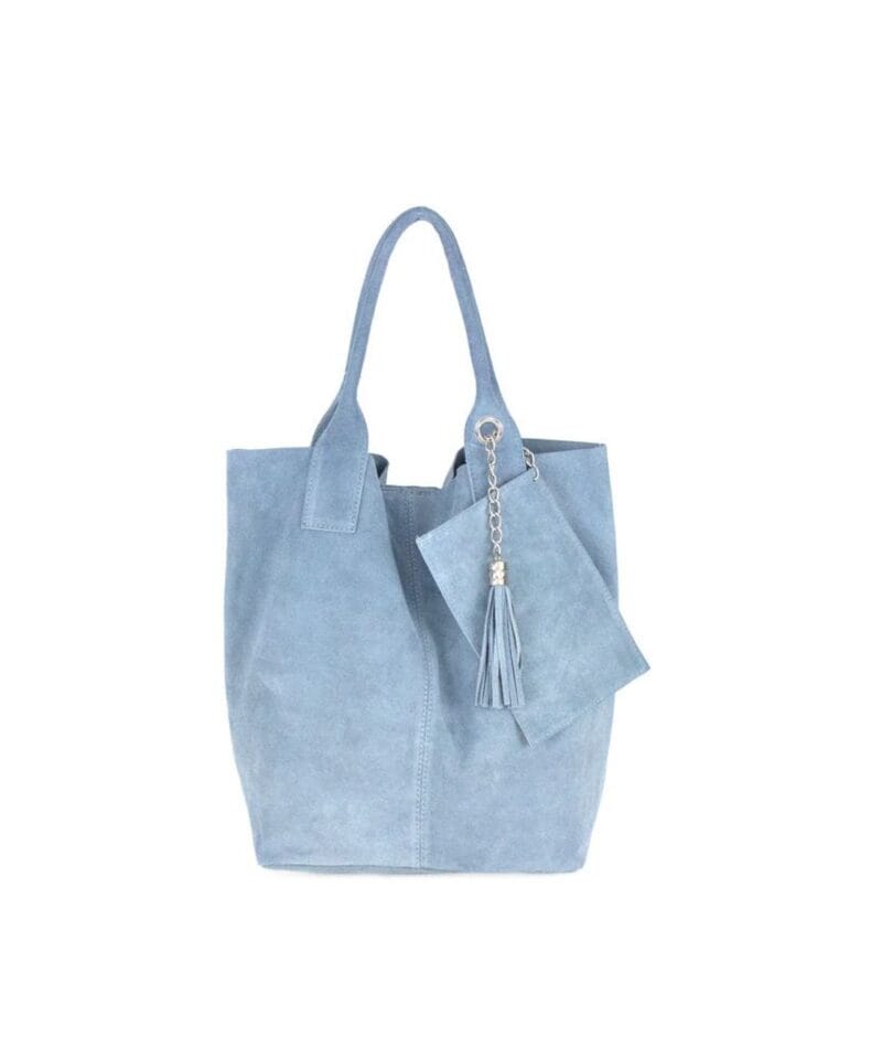 Suede Handtas Arianna licht blauw blauwe suede leer handtassen shoppers exra etui fashion bags kopen bestellen