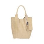 Suede Handtas Arianna taupe suede leer handtassen shoppers exra etui fashion bags kopen bestellen