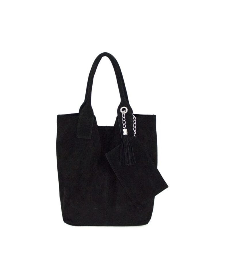 Suede Handtas Arianna zwart zwarte suede leer handtassen shoppers exra etui fashion bags kopen bestellen
