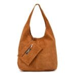 Suede Handtas Monica cognac leren boho tassen trendy shoppers kopen bestellen online hobo bags medium