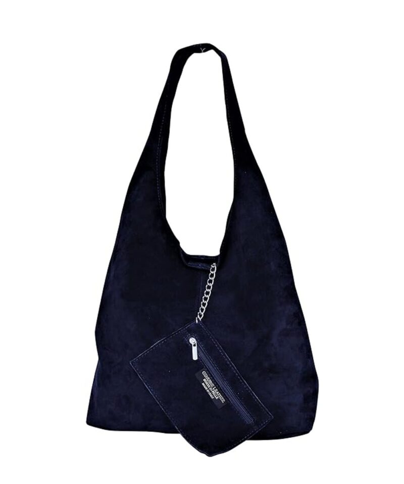 Suede Handtas Monica donker blauw blauwe leren boho tassen trendy shoppers kopen bestellen online hobo bags boho 3