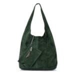 Suede Handtas Monica donker groen groene leren boho tassen trendy shoppers kopen bestellen online hobo bags
