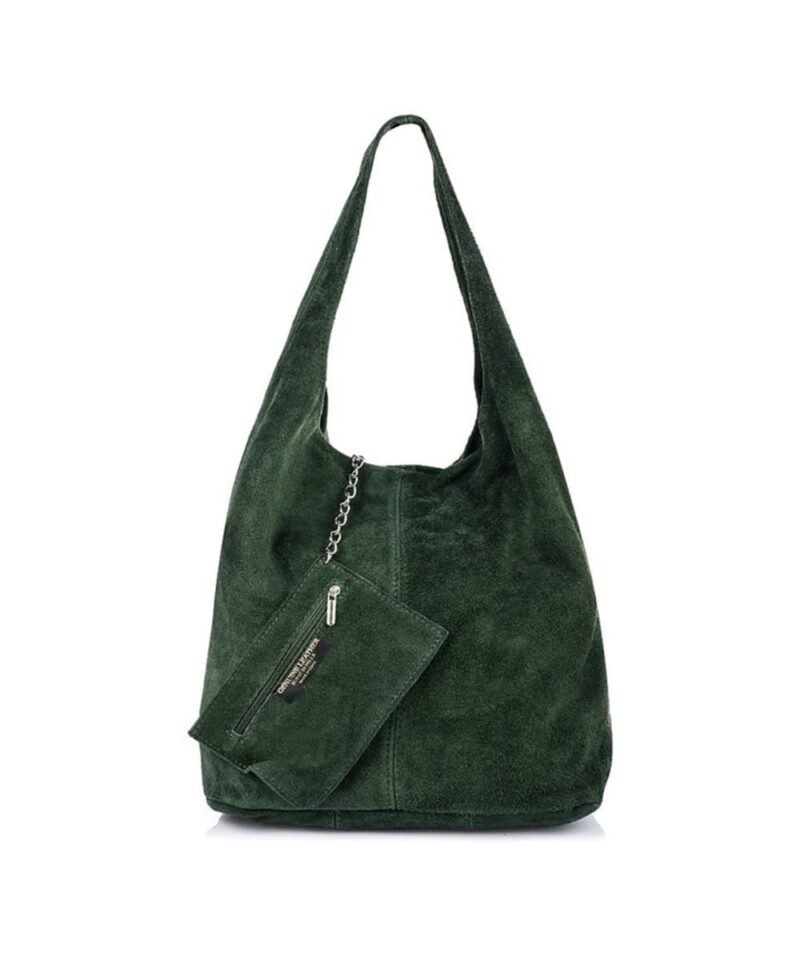 Suede Handtas Monica donker groen groene leren boho tassen trendy shoppers kopen bestellen online hobo bags