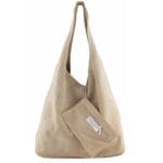 Suede Handtas Monica taupe suede leren boho tassen trendy shoppers kopen bestellen online hobo bags