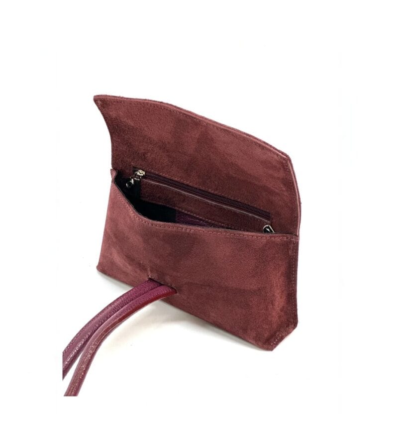 Suede Handtas Sisi bordeaux handtasssen leren lus handvat italiaans leder chique luxe tassen kopen bestellen open