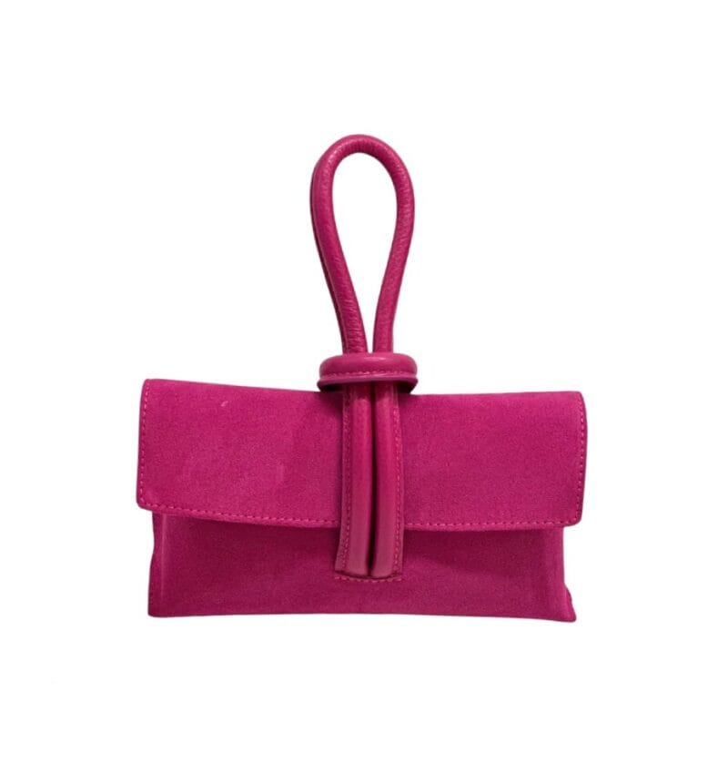 Suede Handtas Sisi fuchsia handtasssen leren lus handvat italiaans leder chique luxe tassen kopen bestellen 2
