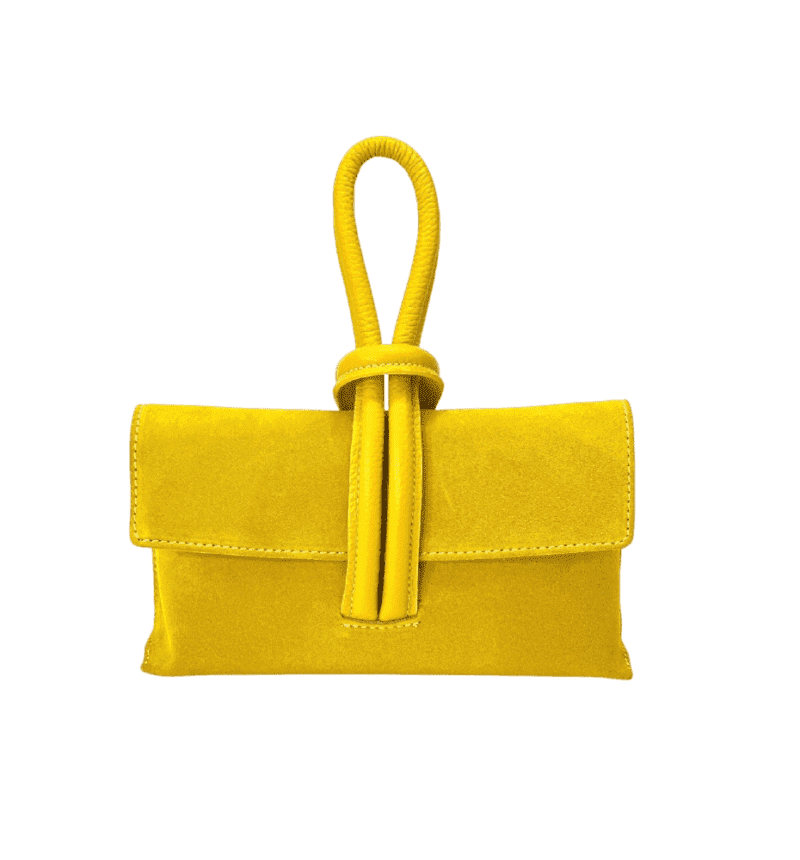 Suede Handtas Sisi geel gele handtasssen leren lus handvat italiaans leder chique luxe tassen kopen bestellen 2
