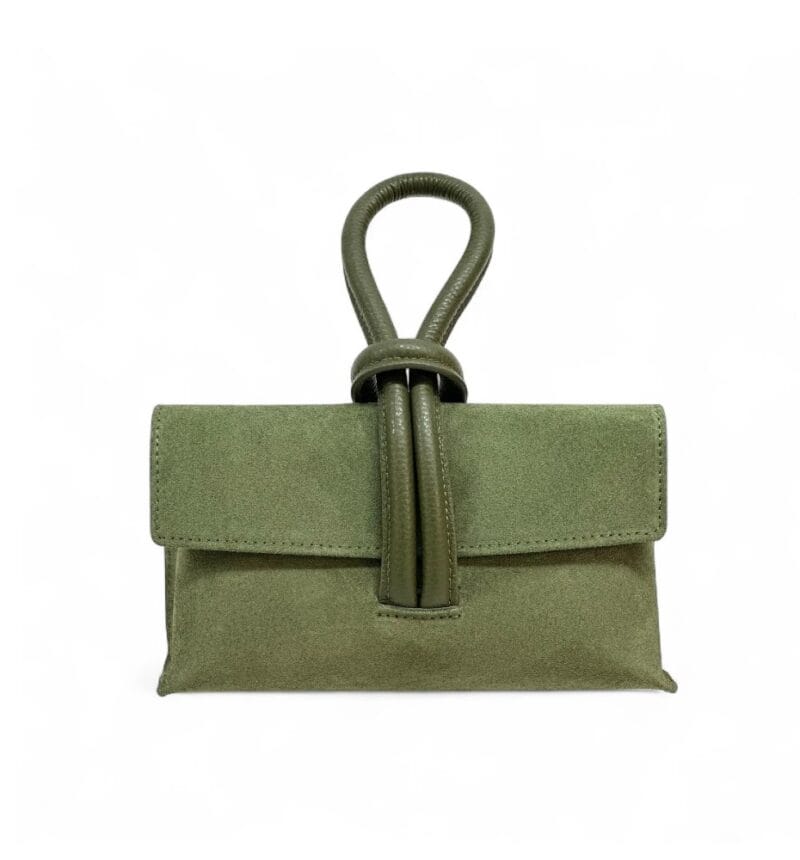 Suede Handtas Sisi leger groen groene handtasssen leren lus handvat italiaans leder chique luxe tassen kopen bestellen 2