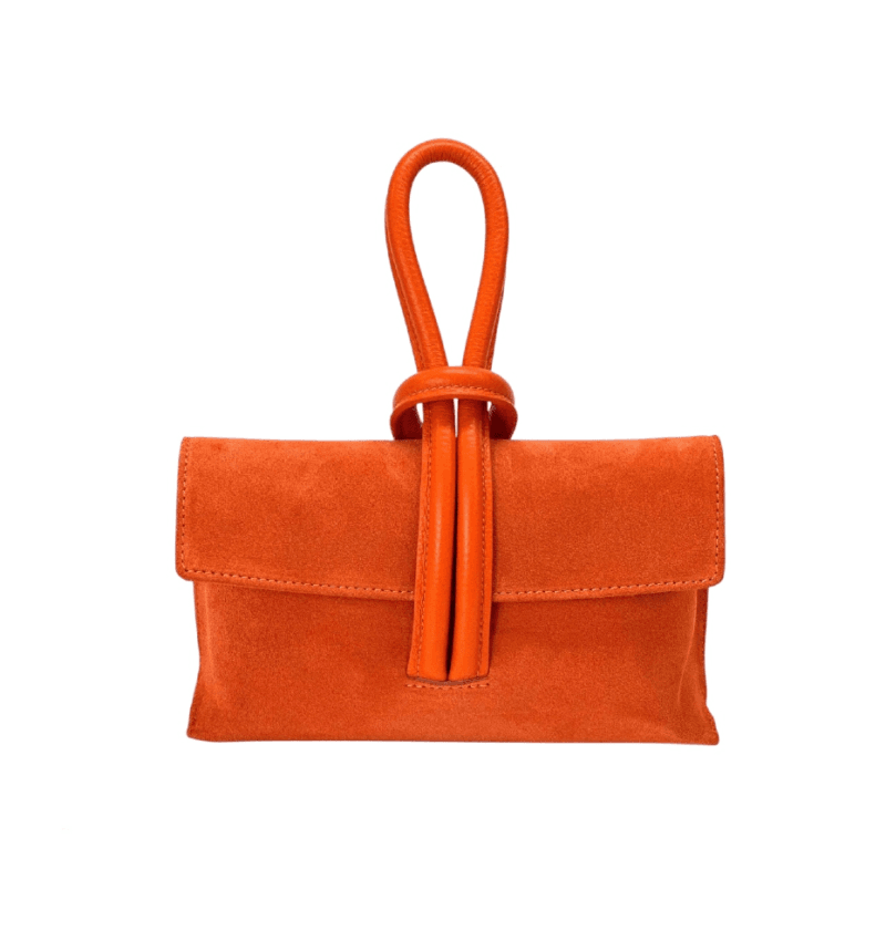 Suede Handtas Sisi oranje orange handtasssen leren lus handvat italiaans leder chique luxe tassen kopen bestellen 2
