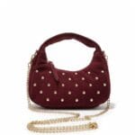 Suede Handtas Studs en Gold Chain bordeaux chique kleine handtas gouden studs en kettinghengsel crossbodytassen kopen bestellen