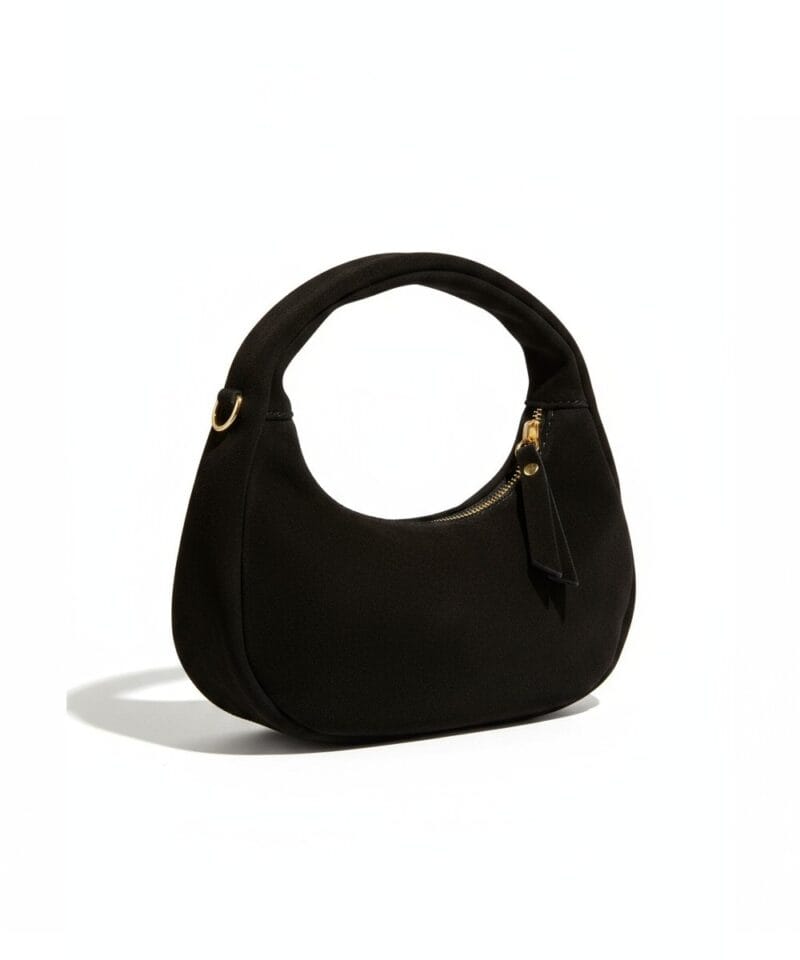 Suede Handtas Studs en Gold Chain zwart zwarte chique kleine handtas gouden studs en kettinghengsel crossbodytassen kopen bestellen achter