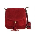 Suède Schoudertas Boho donker rood rode suede schoudertassen boho tas met kwastje leer italiaans suede kopen bestellen