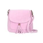Suède Schoudertas Boho roze suede schoudertassen boho tas met kwastje leer italiaans suede kopen bestellen