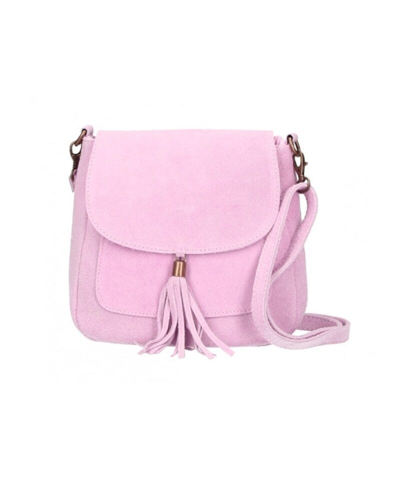 Suède Schoudertas Boho roze suede schoudertassen boho tas met kwastje leer italiaans suede kopen bestellen