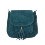 Suède Schoudertas Boho teal suede schoudertassen boho tas met kwastje leer italiaans suede kopen bestellen