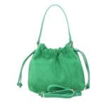 Suede Schoudertas Furia groen groene suede leren tassen leren hengsel en onderkant italiaans leren tassen kopen bestellen achterkant
