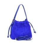 Suede Schoudertas Furia kobalt blauw blauwe suede leren tassen leren hengsel en onderkant italiaans leren tassen kopen bestellen achter