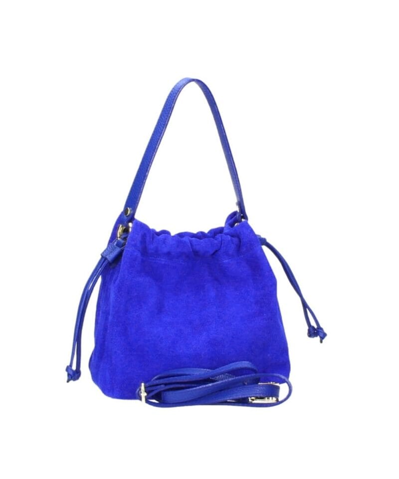 Suede Schoudertas Furia kobalt blauw blauwe suede leren tassen leren hengsel en onderkant italiaans leren tassen kopen bestellen achter