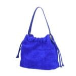 Suede Schoudertas Furia kobalt blauw blauwe suede leren tassen leren hengsel en onderkant italiaans leren tassen kopen bestellen zij