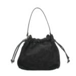 Suede Schoudertas Furia zwart zwarte suede leren tassen leren hengsel en onderkant italiaans leren tassen kopen bestellen