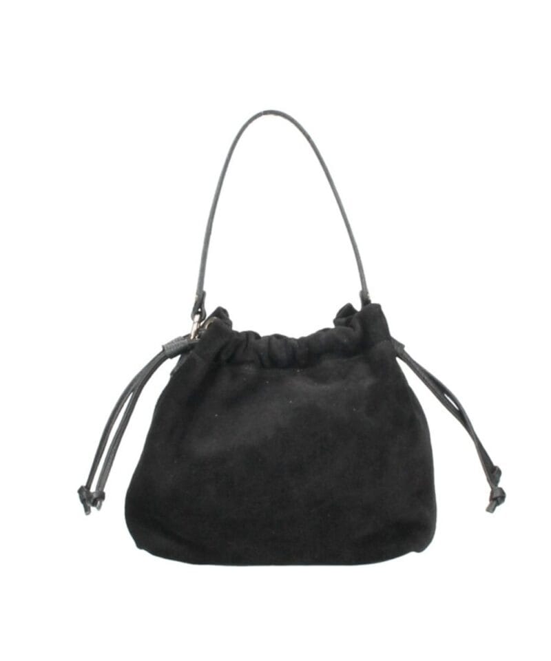 Suede Schoudertas Furia zwart zwarte suede leren tassen leren hengsel en onderkant italiaans leren tassen kopen bestellen