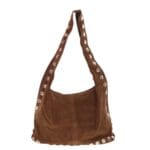 Suede Schoudertas Gouden Studs bruin bruine trendy suede hobo tas grote gouden studs kopen bestellen