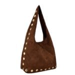 Suede Schoudertas Gouden Studs bruin bruine trendy suede hobo tas grote gouden studs kopen bestellen