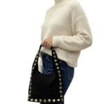 Suede Schoudertas Gouden Studs zwart zwarte model 1