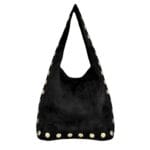 Suede Schoudertas Gouden Studs zwart zwarte trendy suede hobo tas grote gouden studs kopen bestellen nu-