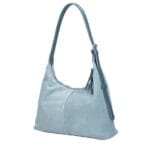 Suede Schoudertas Ofelia licht blauw blauwe ruime schoudertas leren hengsel trendy italiaans leer tassen kopen bestellen