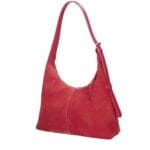 Suede Schoudertas Ofelia rood rode ruime schoudertas leren hengsel trendy italiaans leer tassen kopen bestellen