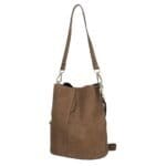Suede Schoudertas Sandra bruin bruine bucketbag bucket tas schoudertassen leer Suede classy tassen kopen bestellen luxe model
