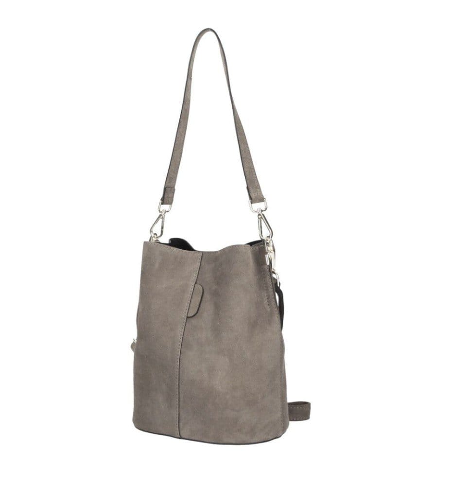 Suede Schoudertas Sandra smog bucketbag bucket tas schoudertassen leer Suede classy tassen kopen bestellen luxe