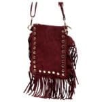 Suede Schoudertas Studs Fringe bordeaux leer suede crossbodytas telefoontasjes tasjs gouden studs beslag kopen bestellen online-Photoroom