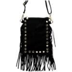 Suede Schoudertas Studs Fringe zwart zwarte leer suede crossbodytas telefoontasjes tasjs gouden studs beslag kopen bestellen -Photoroom
