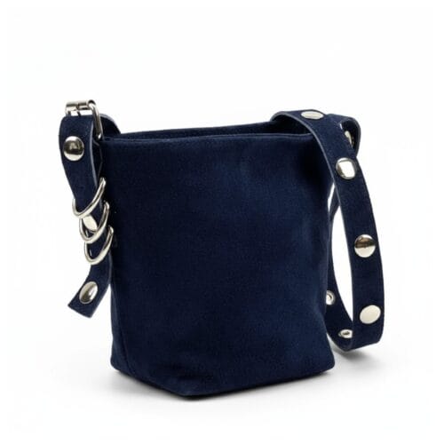 Suede Schoudertas Zilveren Studs donker blauw blauwe trendy crossbodytassen suede lang verstelbaar hengsel kopen bestellen zij