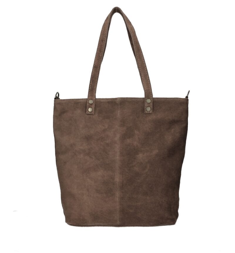 Suede Shopper Alena donker taupe ruime leren handtassen italiaans suede kopen bestellen